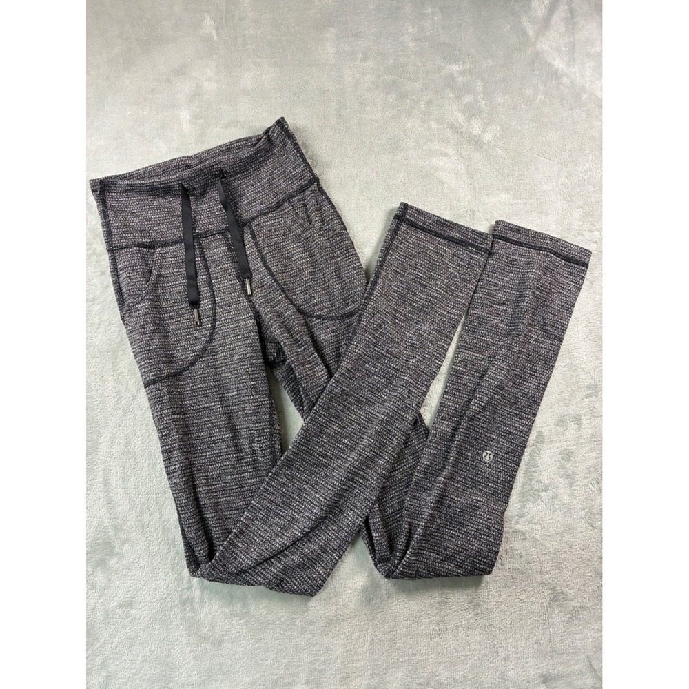 Lululemon Space Dye Knit High Rise Drawstring Pants with Pockets Black White 4